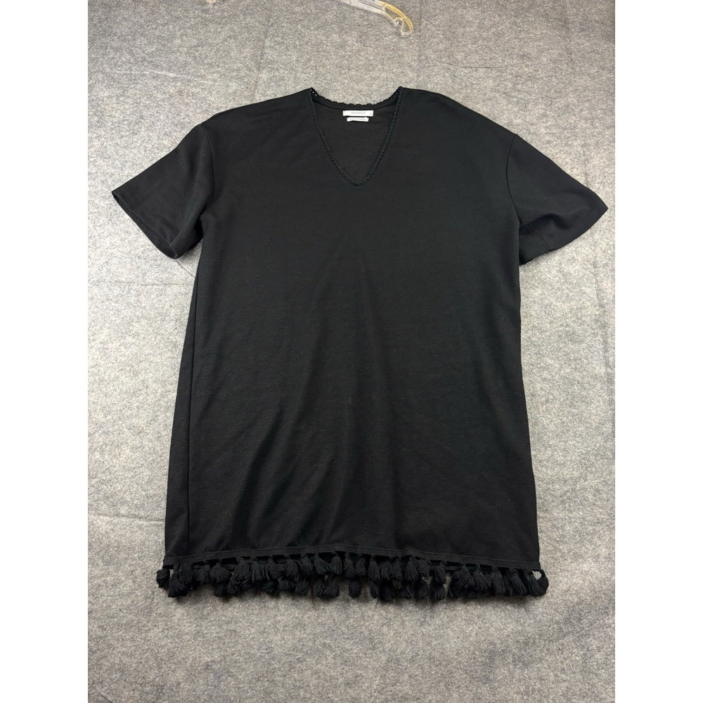 Reserved Made In Turkey Women's S Tunic Short sleeve Black Tassel Lagenlook Boho